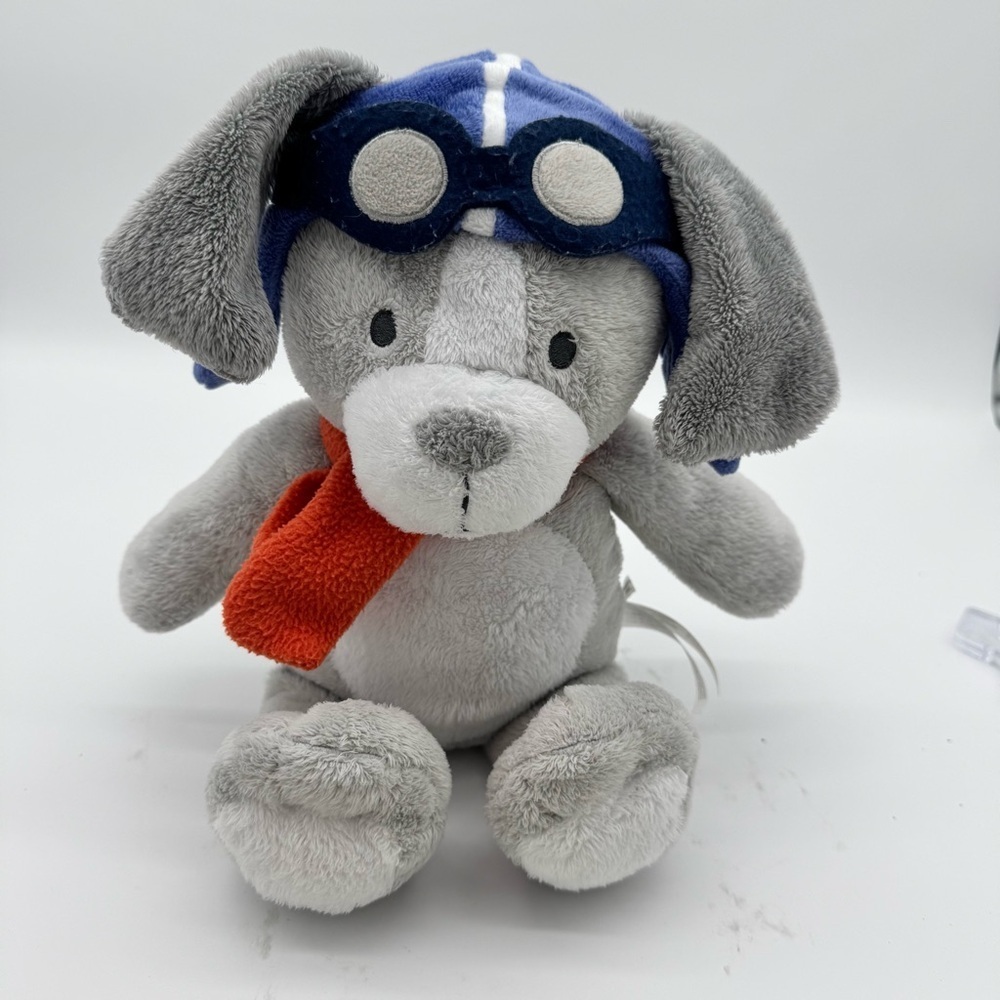 Carters Take Care Flight Plush Gray Dog 15" Blue Pilot Hat Orange Scarf Gift 0+